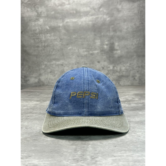 Vintage Pepsi Embroidered Spellout Two Tone Denim Snapback Hat OSFA
