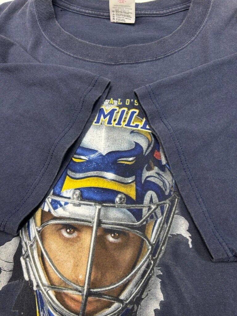 Vintage Ryan Miller #30 Buffalo Sabres Chest Buster Graphic T-Shirt Size 2XL