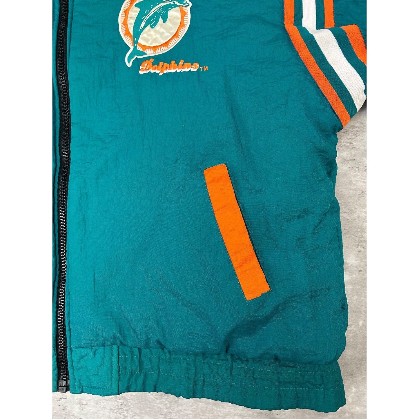 Vintage 90s Miami Dolphins NFL Reversible Insualted Full Zip Jacket Size 2XL
