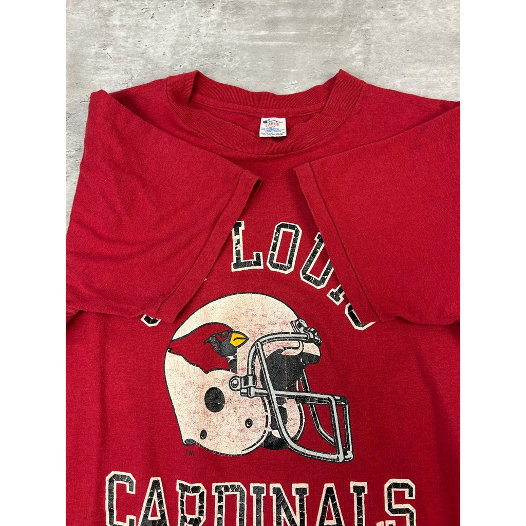 Vintage 80s St Louis Cardinals NFL Spellout Helmet Graphic T-Shirt Size Large