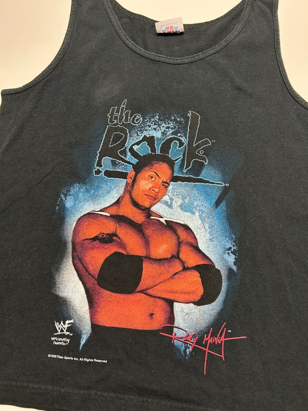 Vintage 1999 The Rock WWF Rocky Mania Wrestling Sleeveless T-Shirt Size Small