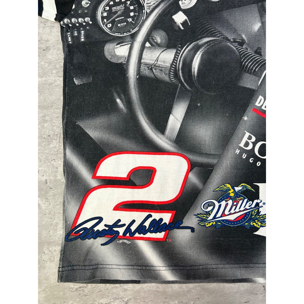 Vintage 90s Rusty Wallace #2 Miller Lite Nascar All Over Print T-Shirt Sz Large