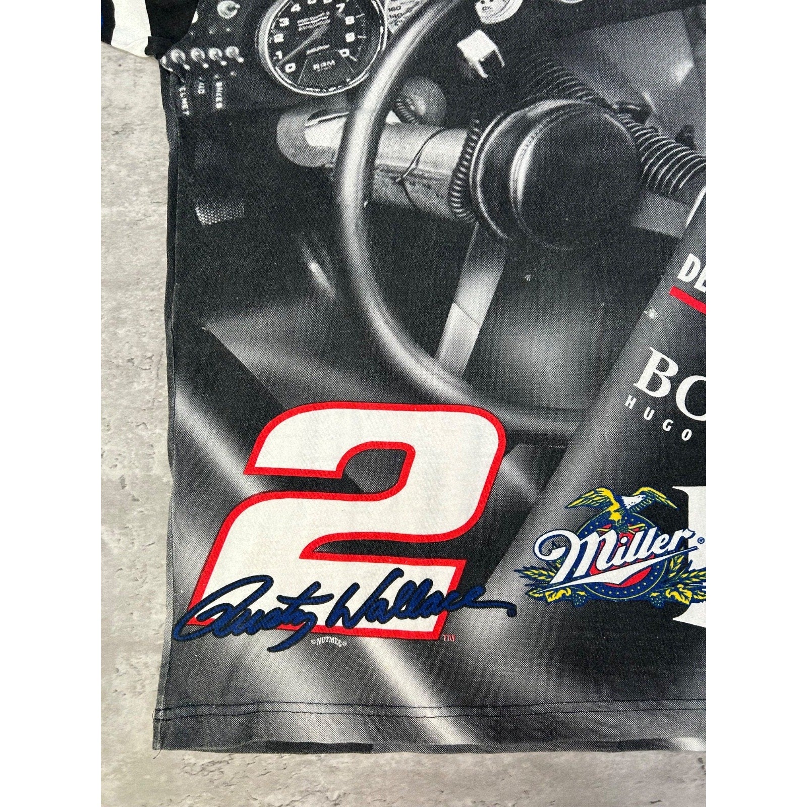 Vintage 90s Rusty Wallace #2 Miller Lite Nascar All Over Print T-Shirt Sz Large