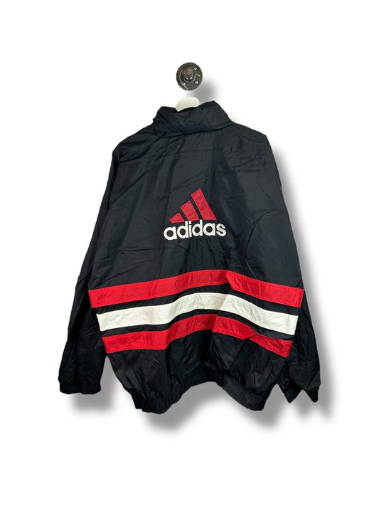 Vintage 90s Adidas Full Zip Embroidered Nylon Windbreaker Jacket Size 2XL Black