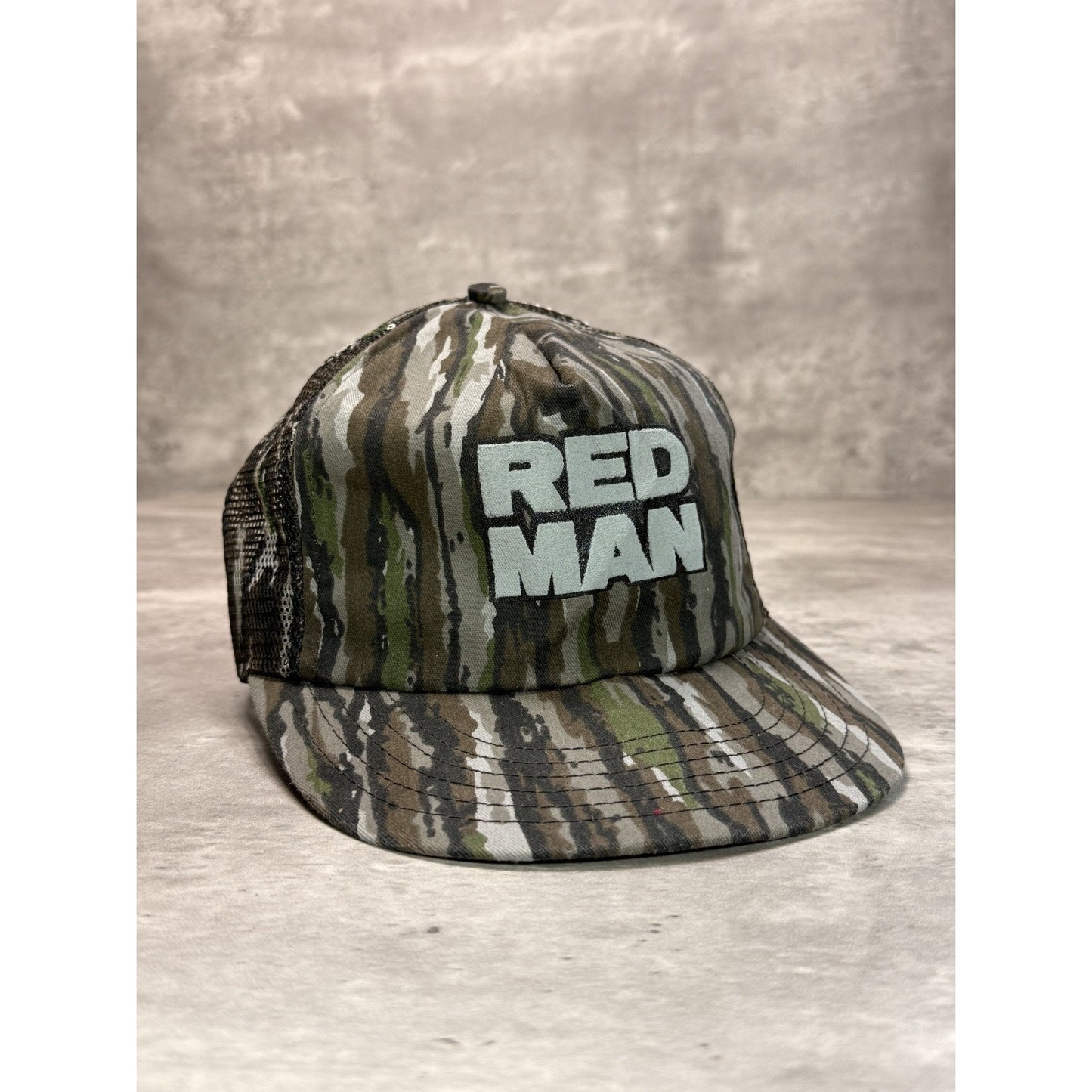 Vintage 80s Red Man Tree Camo Hunting Trucker Snapback Hat OSFA