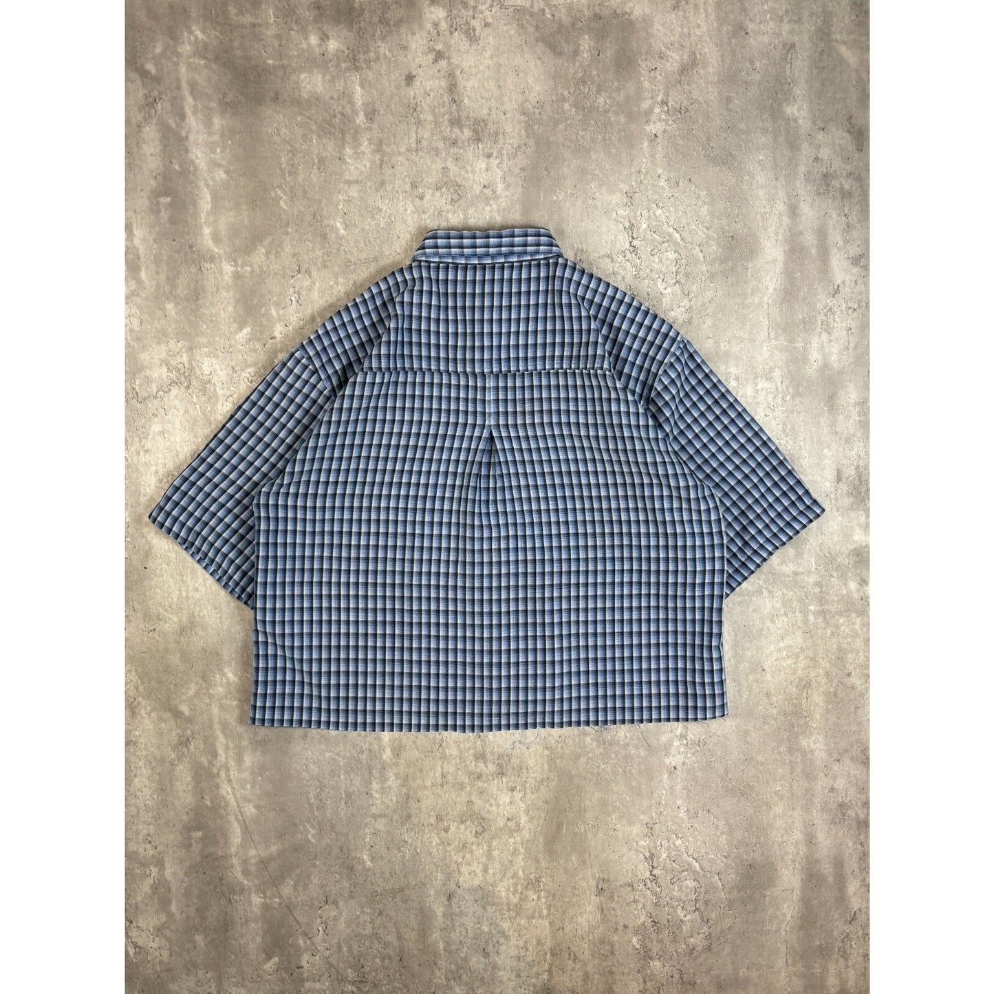 Vintage Designs Single Pocket Plaid Cropped Button Up Shirt Size XL Blue