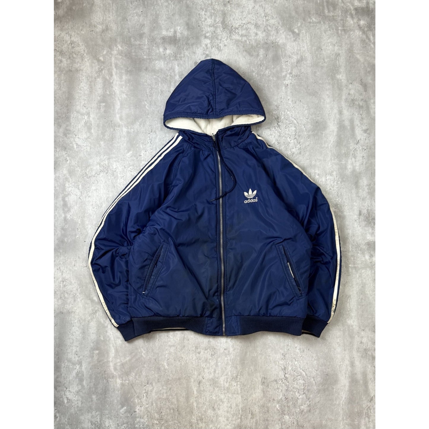 Vintage 90s Adidas Embroidered Trefoil Reversible Full Zip Hooded Jacket Size L
