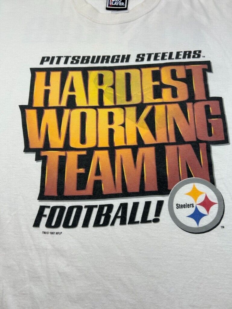 Vintage 1997 Pittsburgh Steelers NFL Hardest Working Team Graphic T-Shirt Sz 2XL