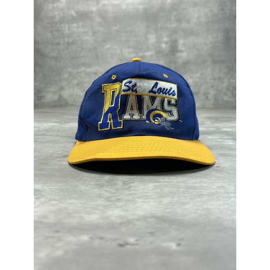 Vintage 90s St Louis Rams NFL Embroidered Spellout Snapback Hat OSFA