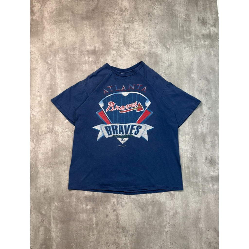 Vintage 90s Atlanta Braves MLB Spellout Graphic Starter T-Shirt Size Large