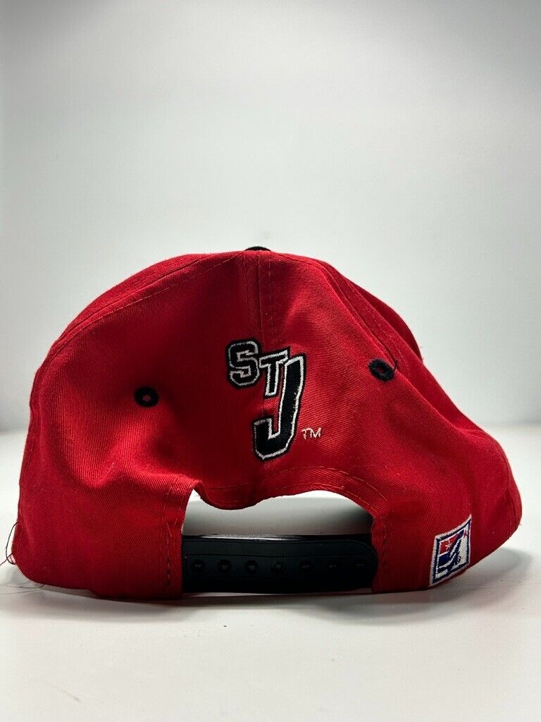 Vintage 90s St johns University NCAA Embroidered Spell Out Snapback Hat OSFA Red