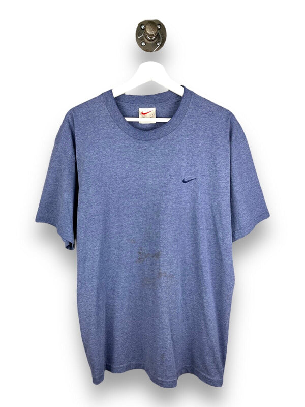 Vintage 90s Nike Embroidered Tonal Mini Swoosh T-Shirt Size Large Blue