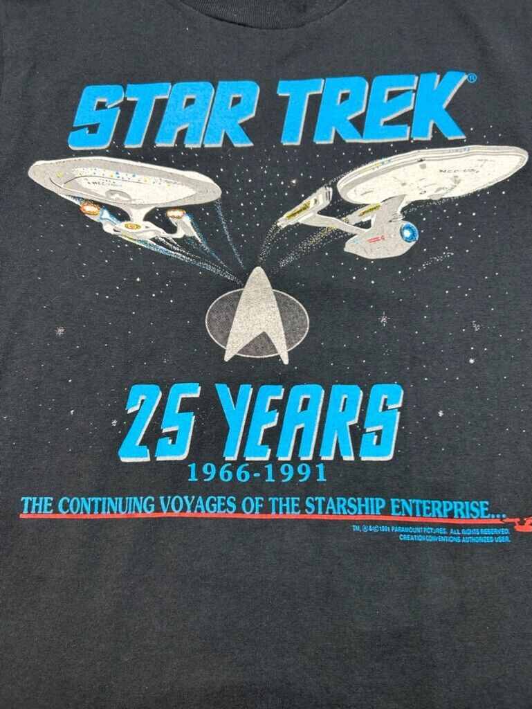 Vintage 1991 Star Trek Sci Fi Movie Promo Graphic T-Shirt Size Medium Black 90s