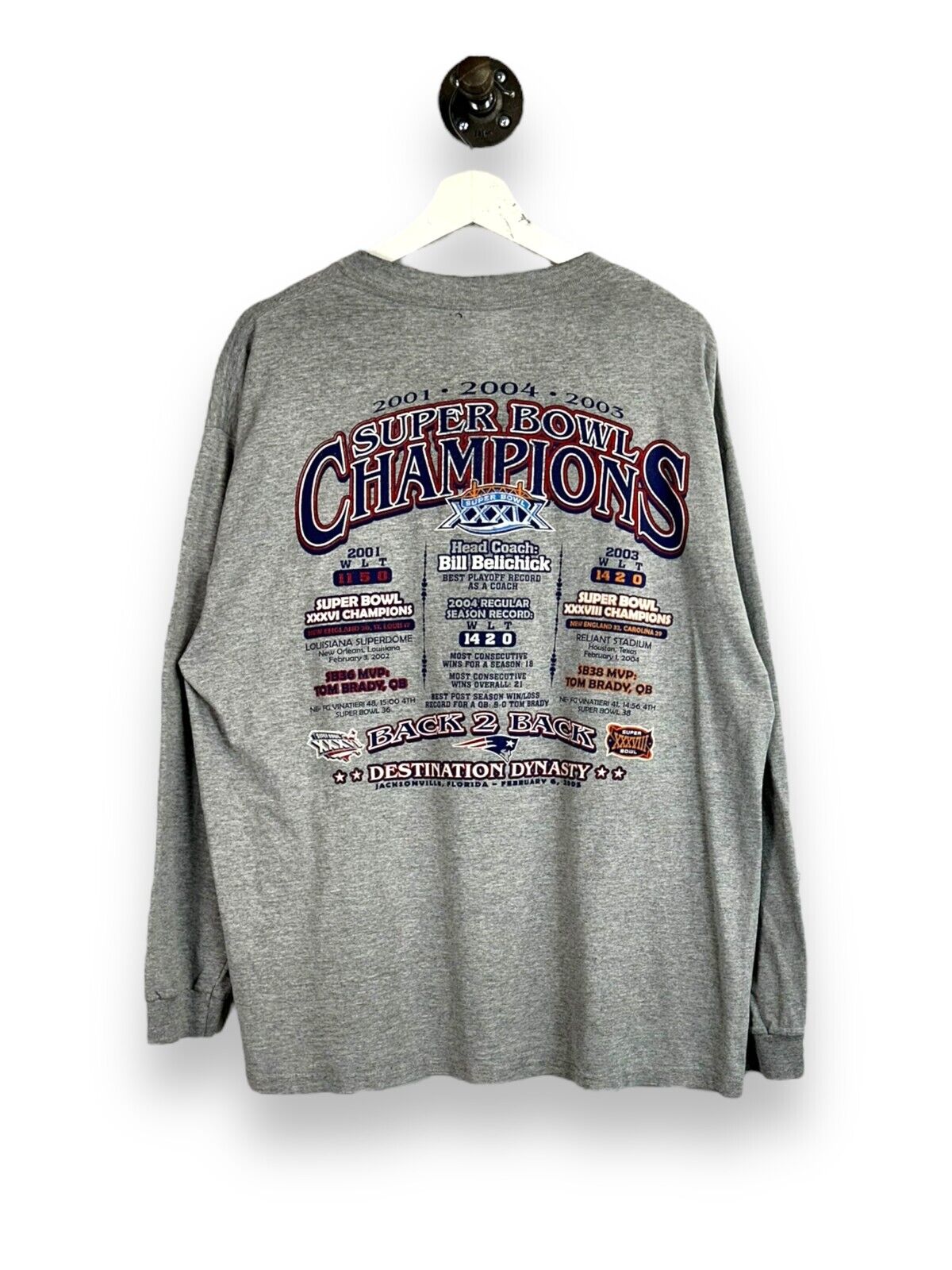 2005 New England Patriots NFL Super Bowl 3x Champs Ring Graphic T-Shirt Size XL