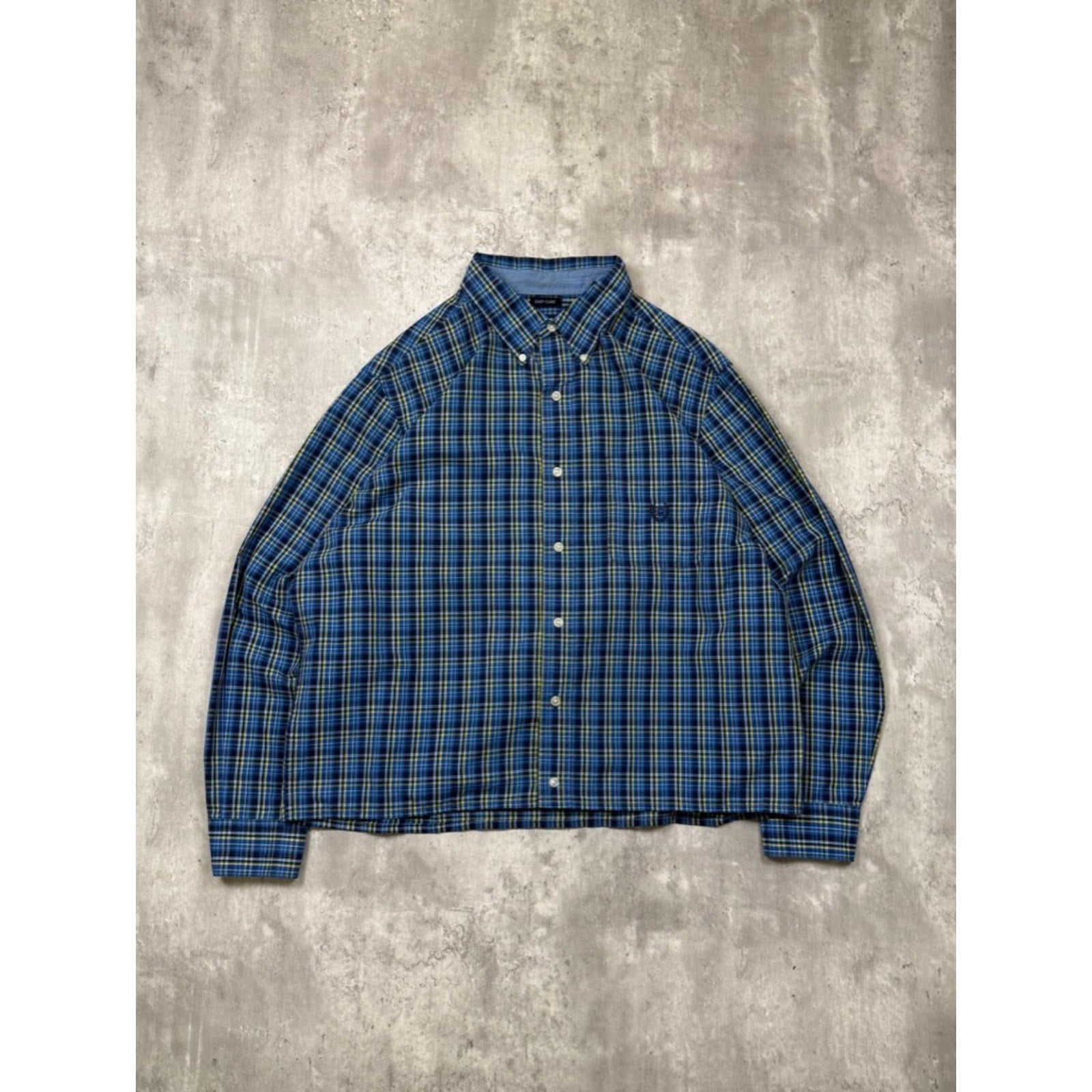 Vintage Chaps Embroidered Crest Plaid Cropped Button Up Shirt Size Large