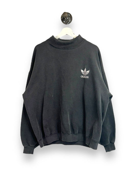 Vintage 90s Adidas Embroidered Trefoil Turtle Neck Sweatshirt Size XL Black