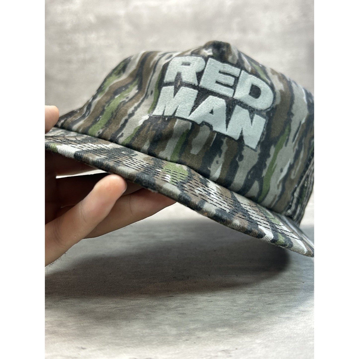 Vintage 80s Red Man Tree Camo Hunting Trucker Snapback Hat OSFA