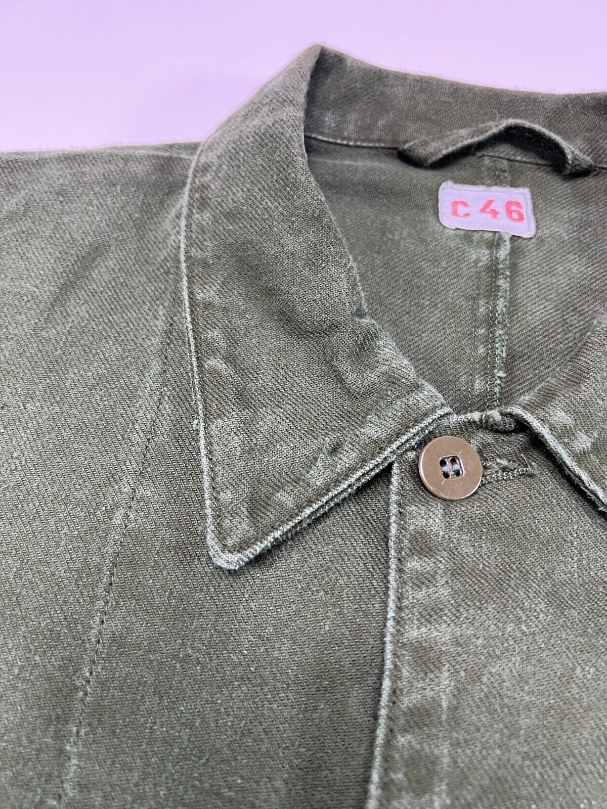 Vintage 60s Canadian Military Double Pocket Field Button Up Shirt Size 46 XL