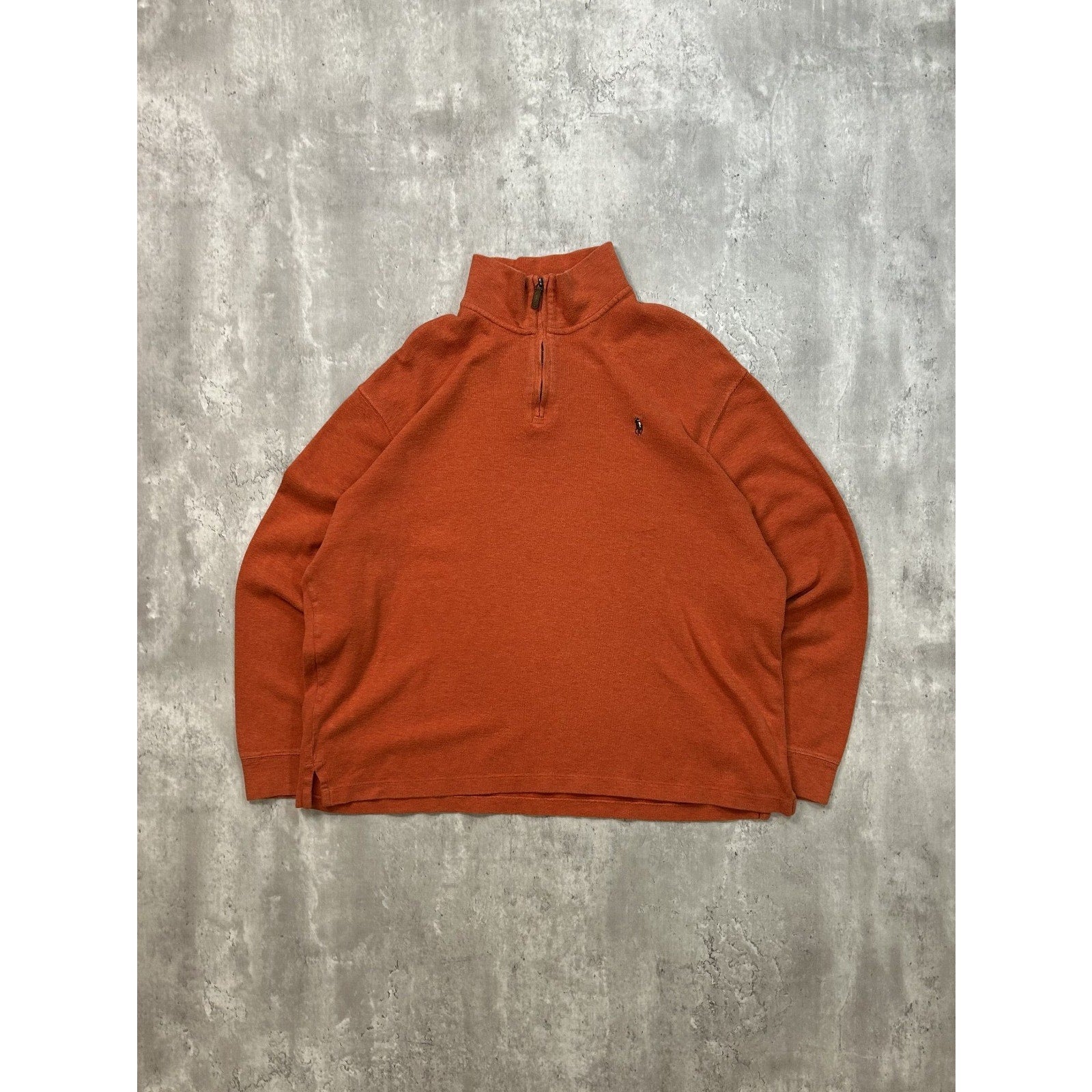 Vintage Polo Ralph Lauren Embroidered Pony 1/4 Zip Orange Sweatshirt Size 2XL