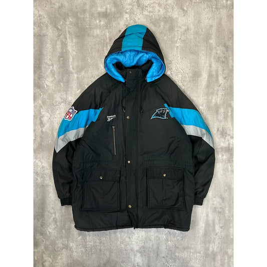 Vintage 90s Carolina Panthers NFL Reebok Insulated Long Jacket Jacket Size XL