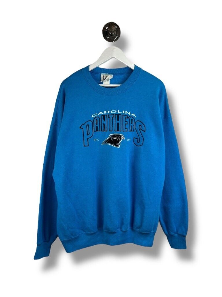 Vintage 90s Carolina Panthers NFL Embroidered Spellout Sweatshirt Size 2XL Blue