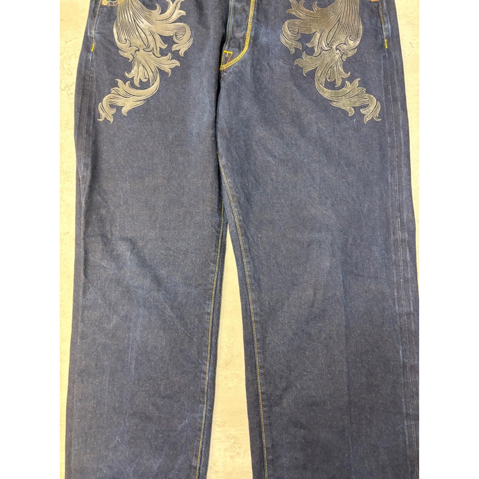 Vintage Y2K The Year Of... Graphic Baroque Graphic Dark Wash Denim Pants Size 38