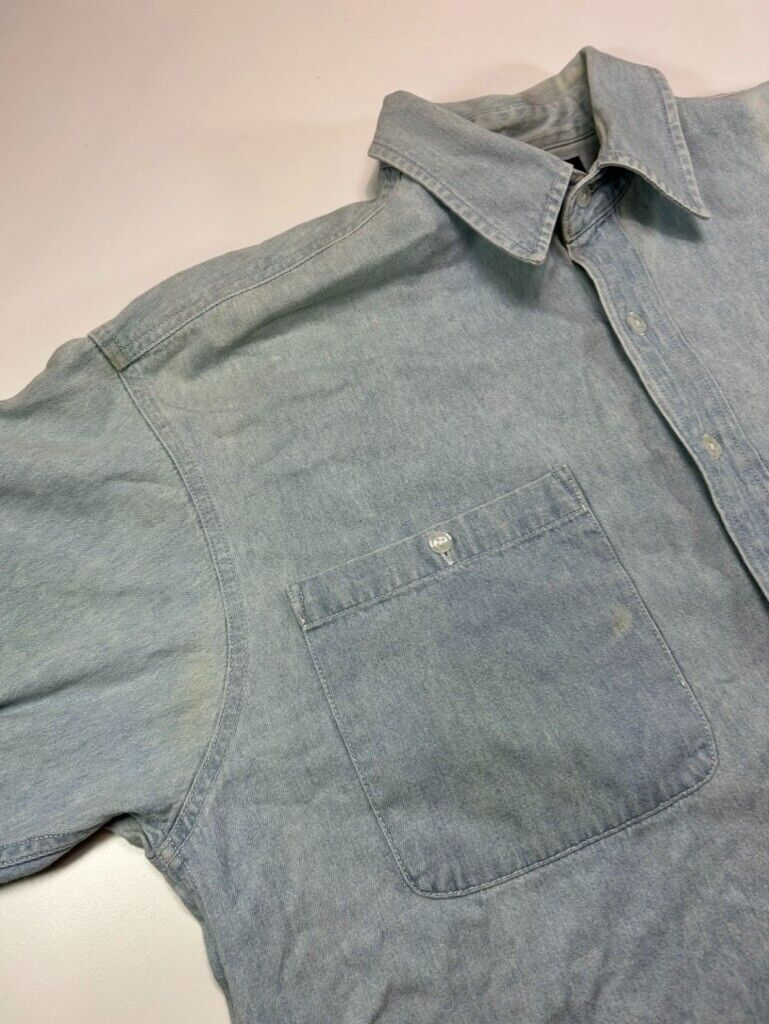 Vintage Harley Davidson Light Wash Denim Double Pocket Button Up Shirt Sz Large