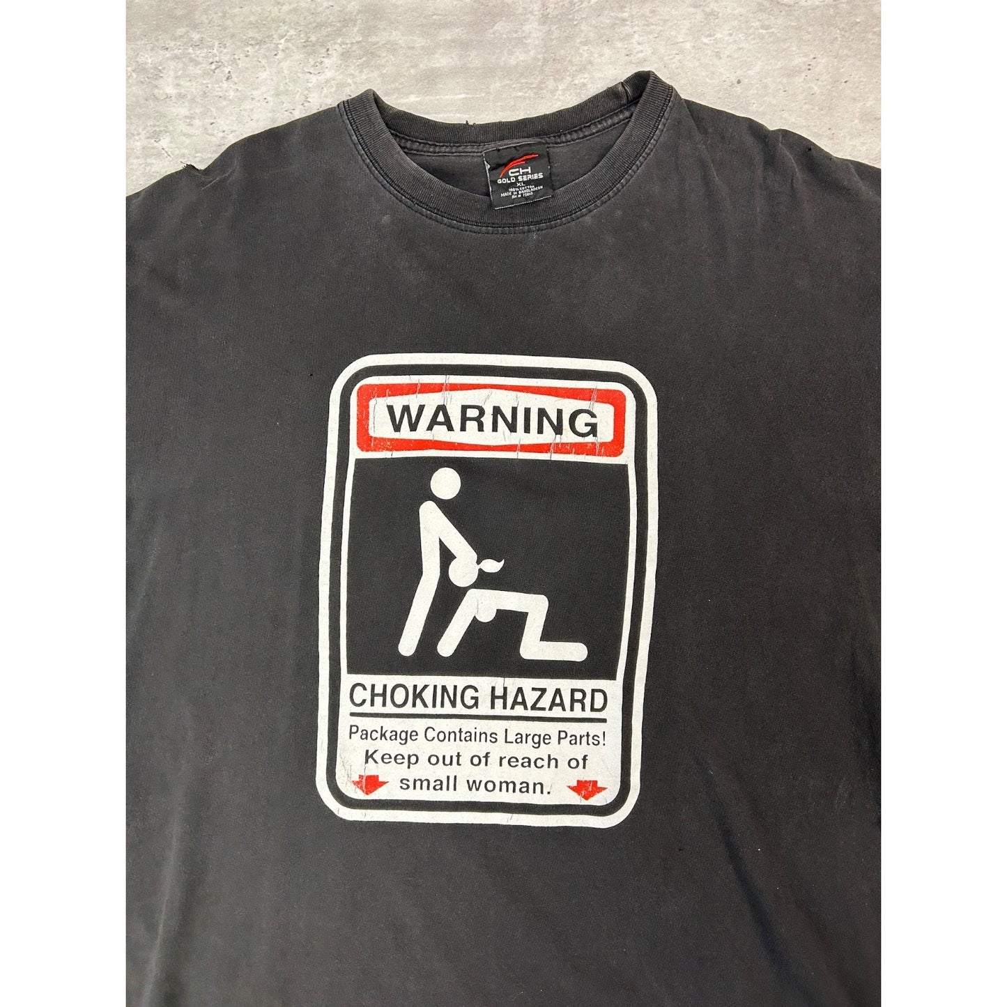 Vintage Warning Choking Hazard Dirty Comedy Graphic T-Shirt Size XL Black