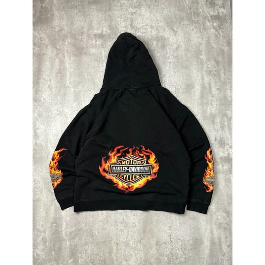 Harley Davidson Flame Sleeve Graphic Full Zip Hooded Sweatshirt Size 2XL Black