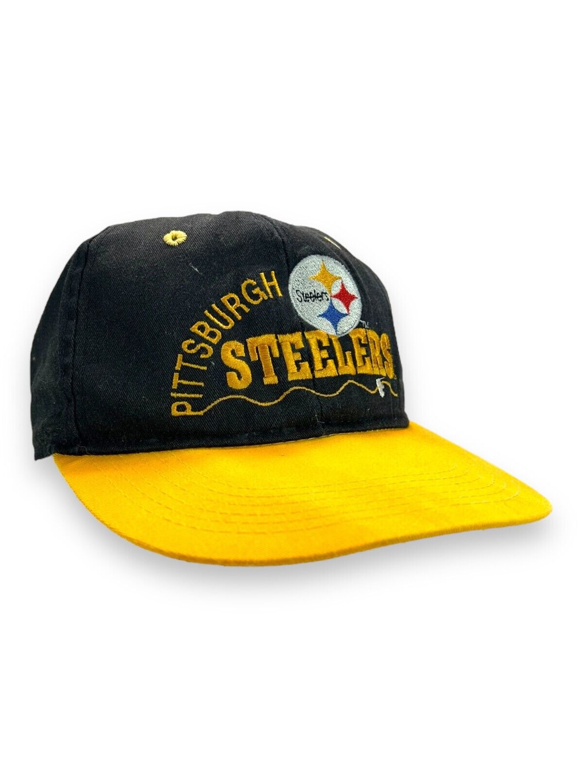 Vintage 90s Pittsburgh Steelers NFL Embroidered Spell Out Logo Fitted Hat OSFA