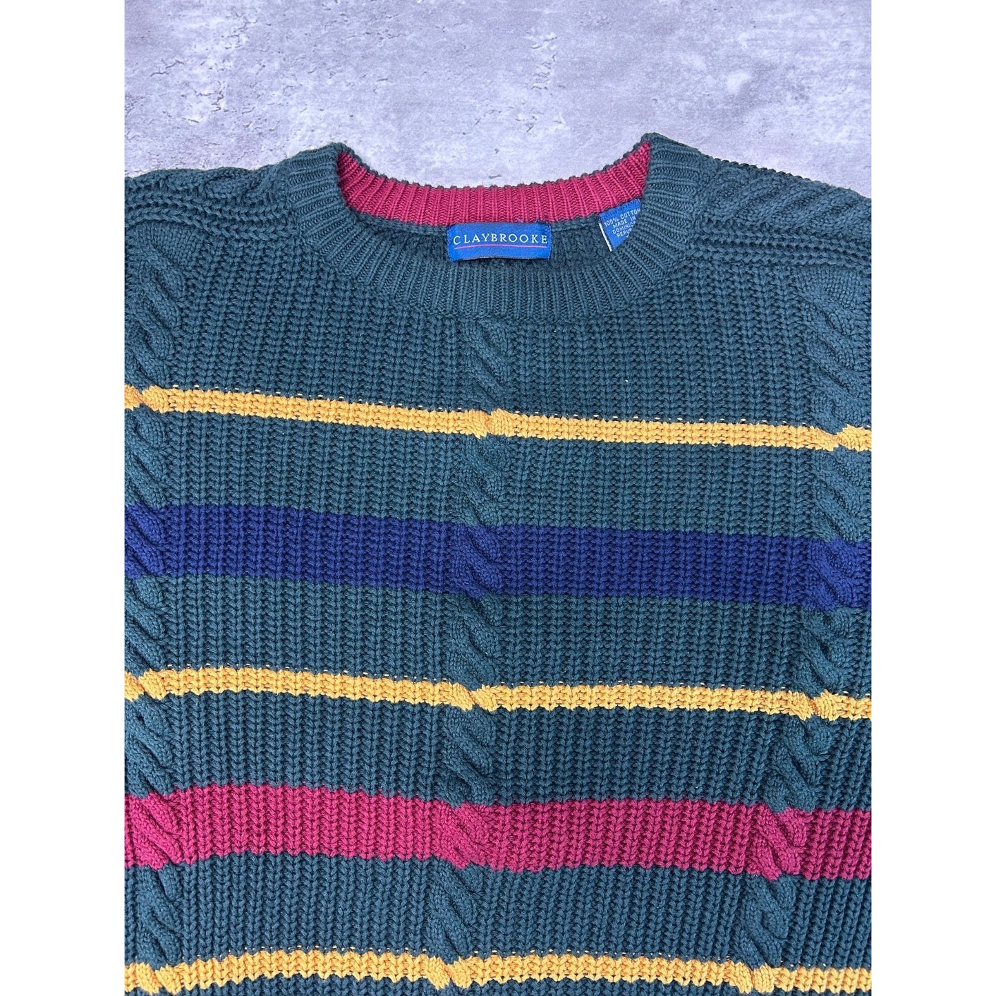 Vintage 90s Claybrooke Striped Pullover Knit Sweater Size Large