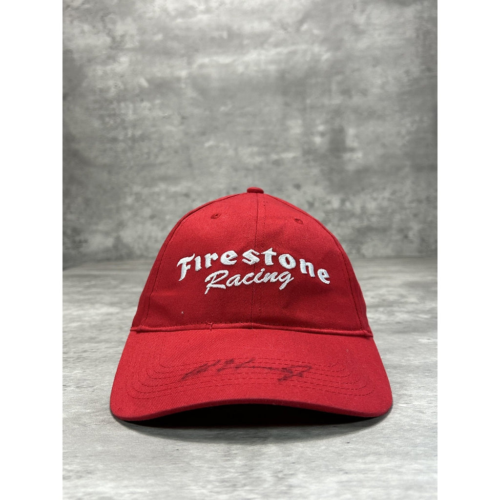 Vintage Firestone Racing Embroidered Spellout Snapback Hat OSFA Red