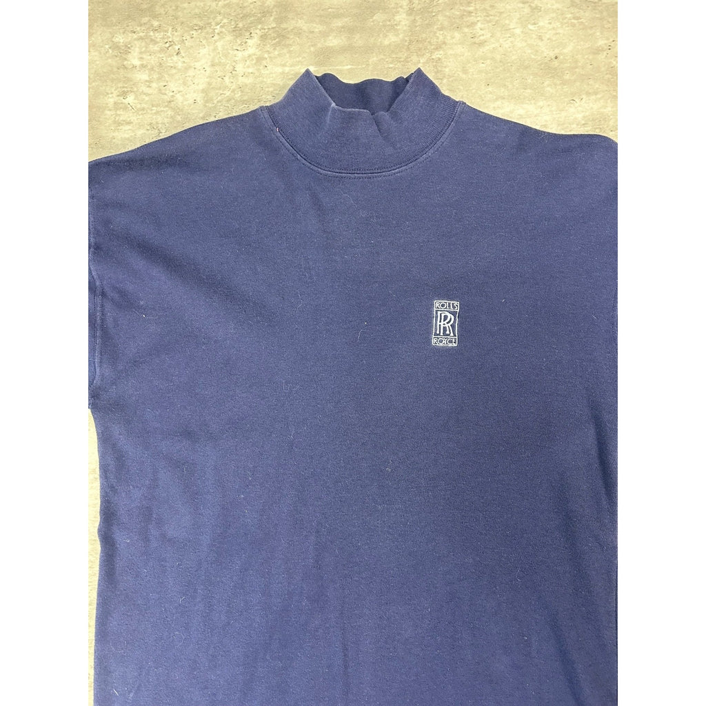 Vintage 90s Rolls Royce Embroidered Logo Mock Neck Long Sleeve T-Shirt Sz Small