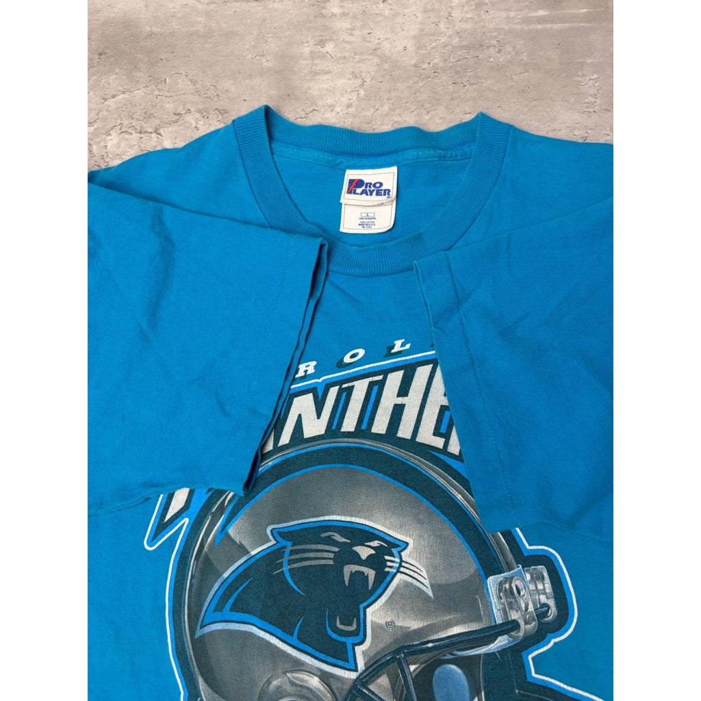 Vintage 90s Carolina Panthers NFL Big Helmet Graphic Football T-Shirt Size Large