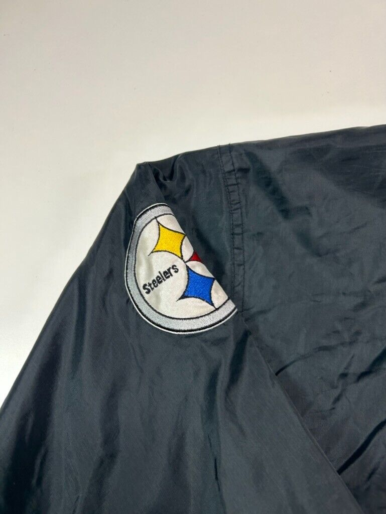 Vintage 90s Pittsburgh Steelers NFL Spell Out Nylon Chalk Line Jacket Size Large