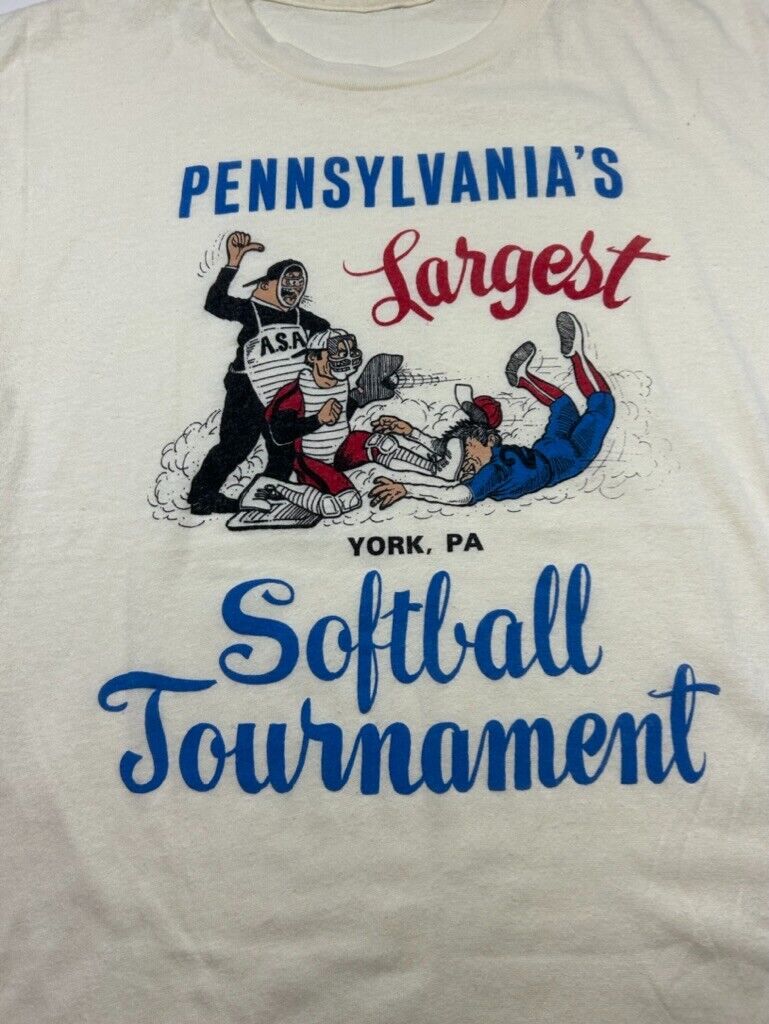 Vintage 80s Pennsylvanias Largest Softball Graphic T-Shirt Size Large White