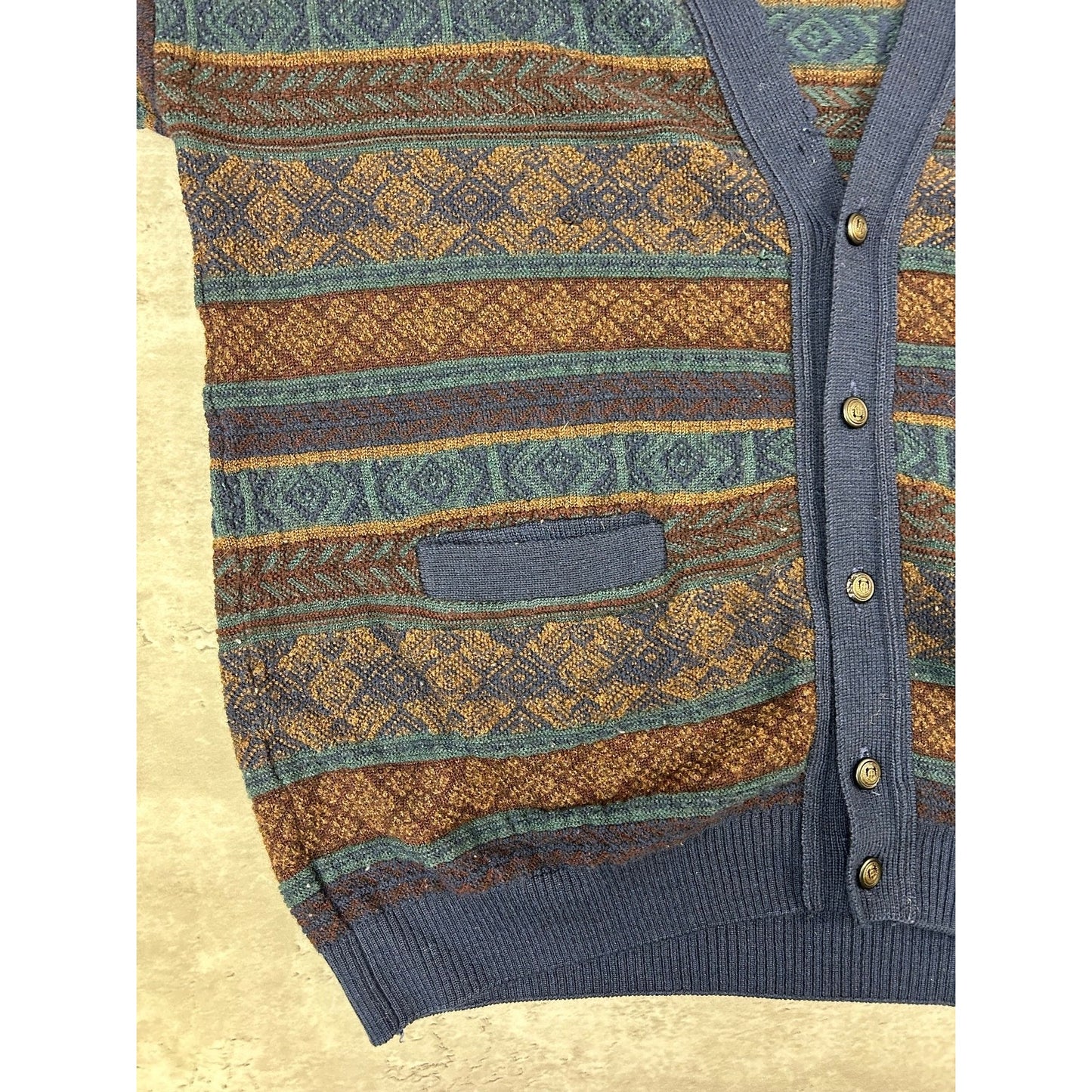 Vintage 90s Tosani Abstract Striped Knit Cardigan Sweater Size XL