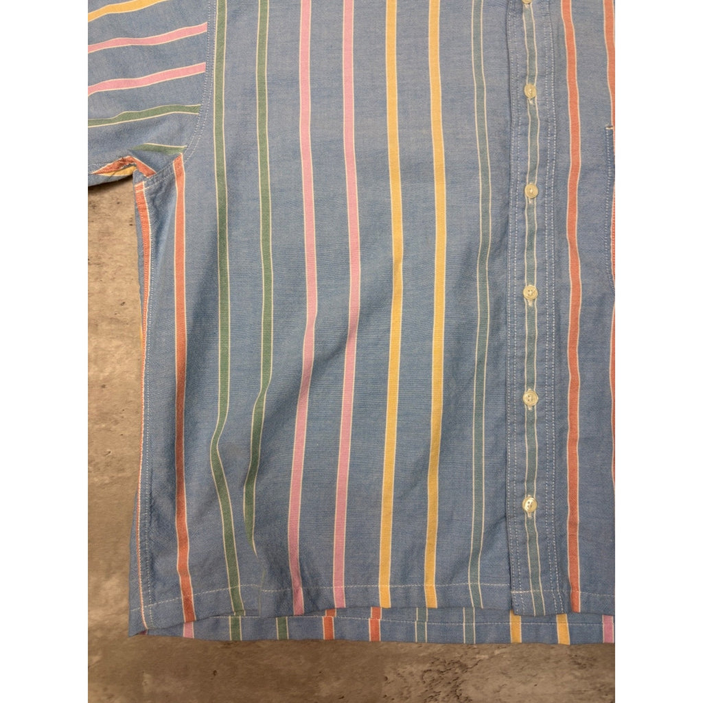 Vintage Dockers Striped Single Pocket Cropped Button Up Shirt Size Large