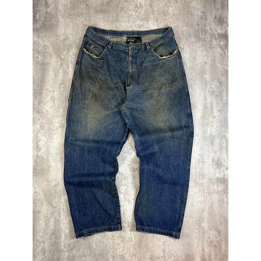 Vintage Rocawear Embroidered Spellout Dark Wash Denim Pants Size 40 Blue