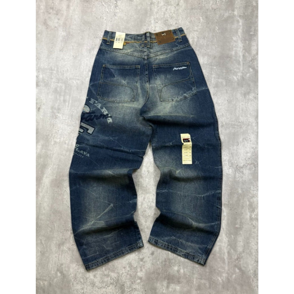 Vintage Womens Y2K Phat Farm Embroidered Logo Dark Wash Faded Denim Pants