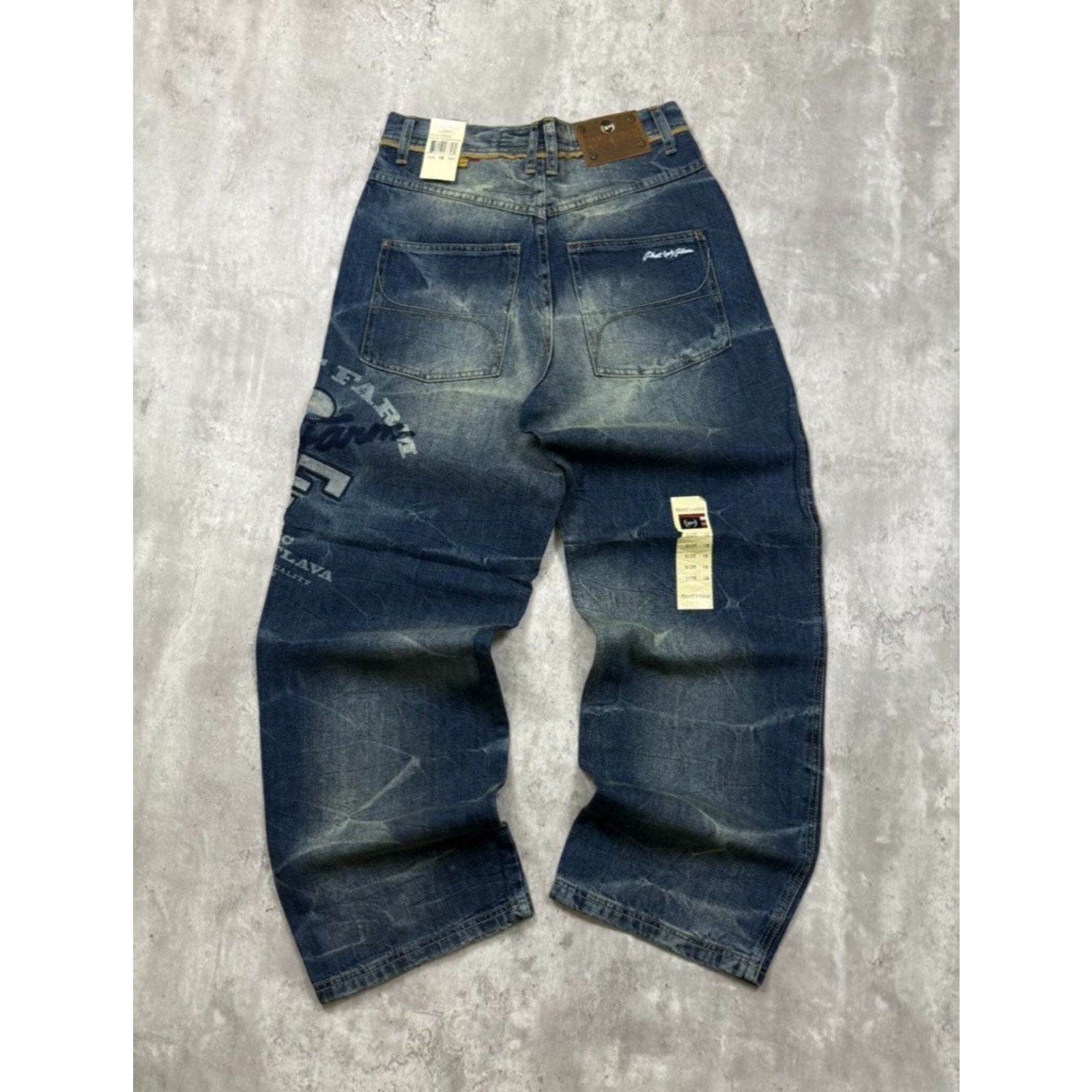 Vintage Womens Y2K Phat Farm Embroidered Logo Dark Wash Faded Denim Pants