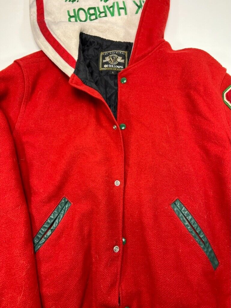 Vintage 90s Holloway Oak Harbour Varsity Jacket Size Large Made In USA Red