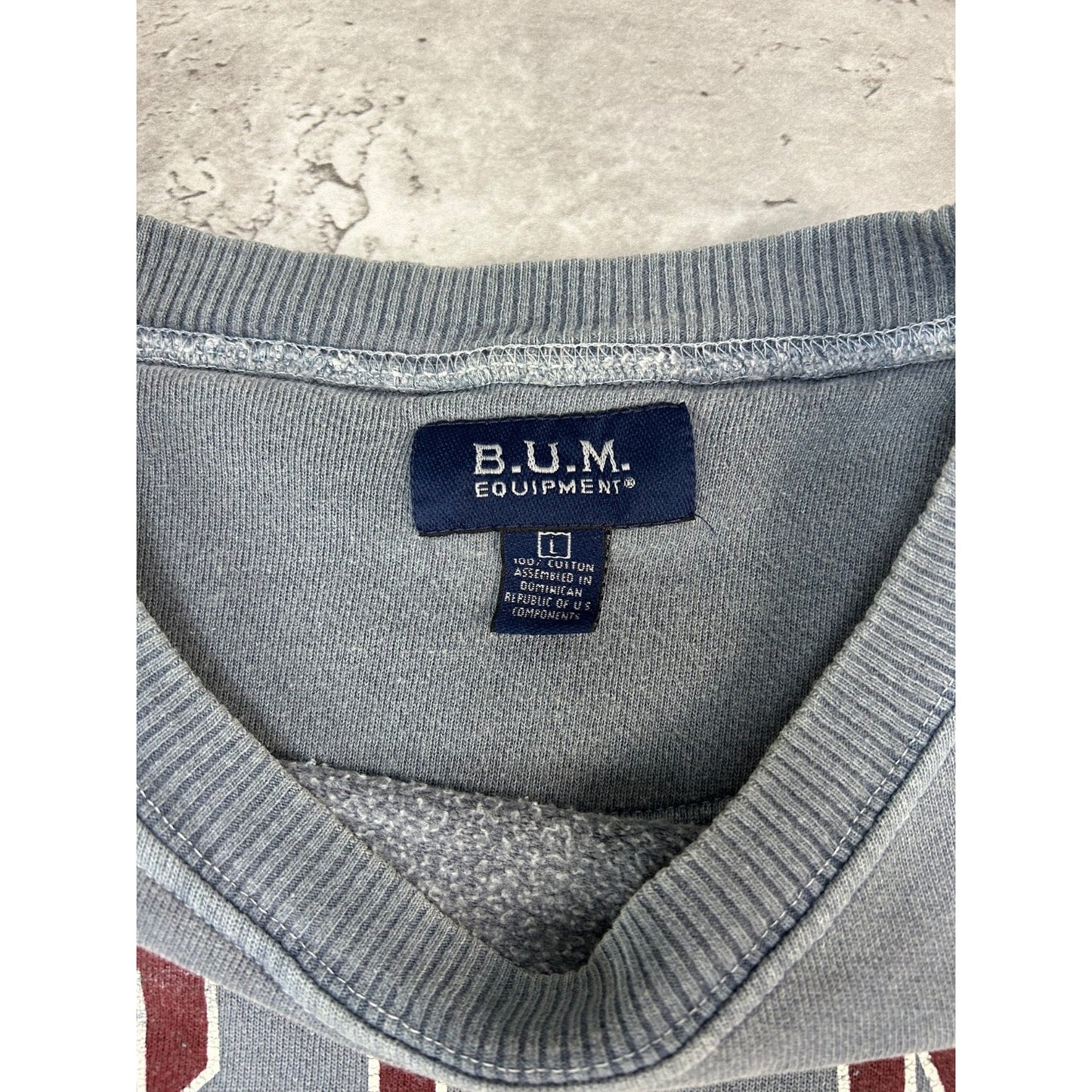 Vintage BUM Equipment Embroidered Spellout Sweatshirt Size Large Gray