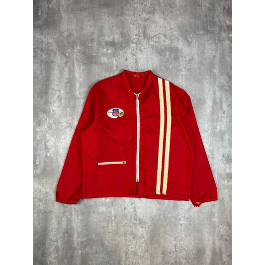 Vintage 1960s Union Pacific Railway Nylon Full Zip Work Jacket Size XL Red