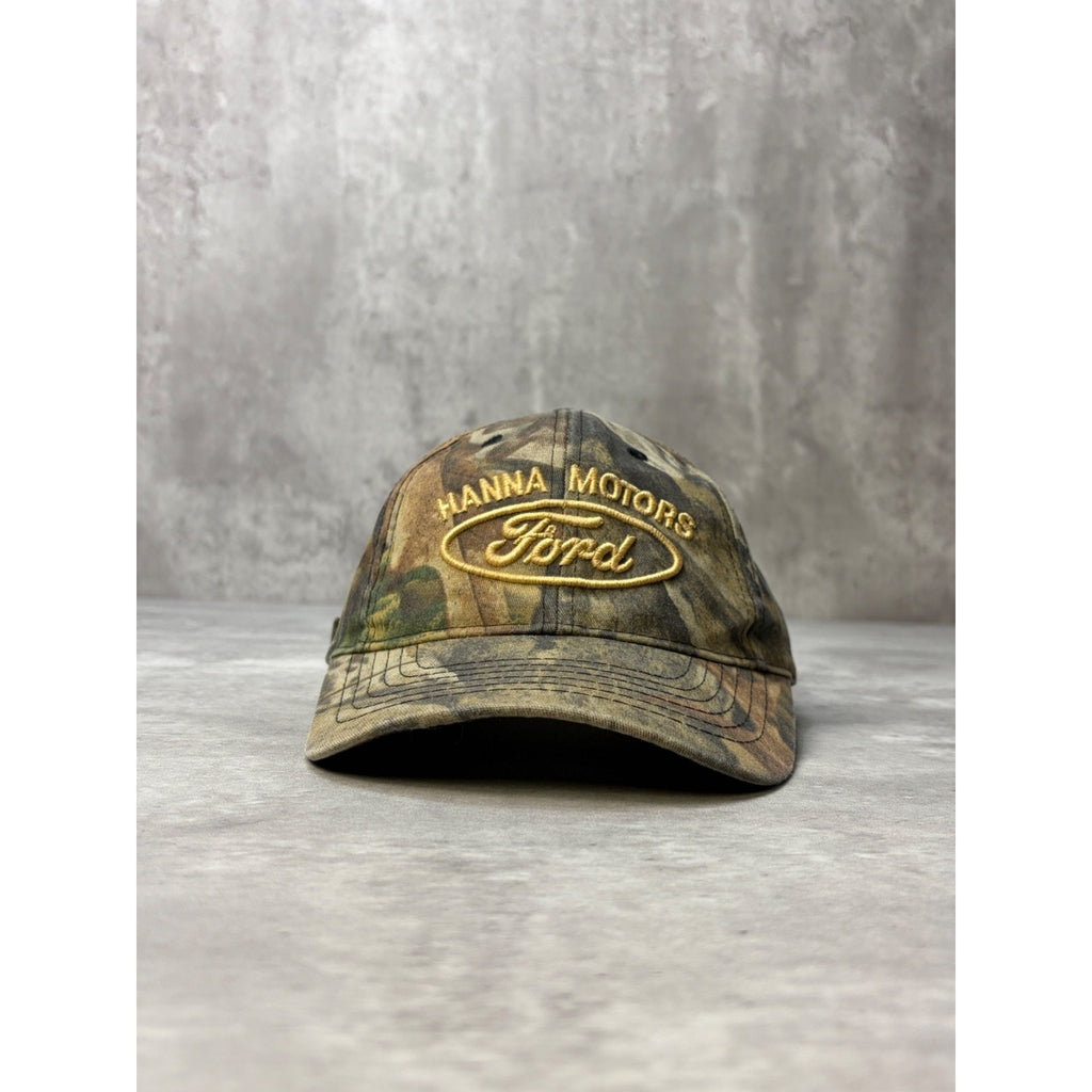 Vintage Ford Hanna Motors Embroidered Logo Camo Strapback Hat OSFA