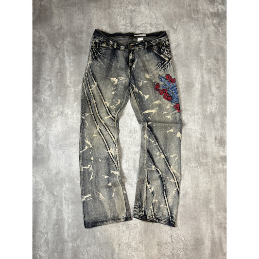Vintage Womens Y2K Akademiks Embroidered Acid Wash Denim Pants Size 34