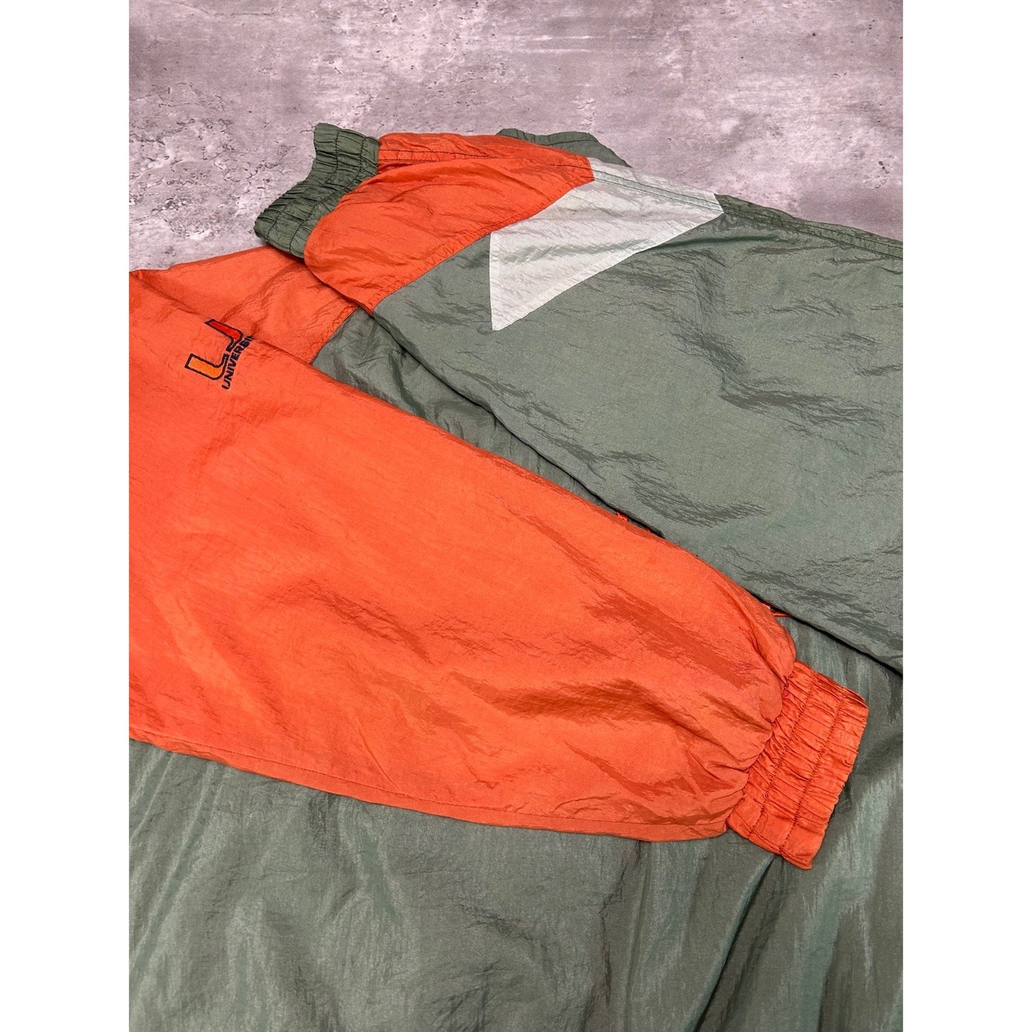 Vintage 90s Miami Hurricanes NCAA Embroidered Full Zip Windbreaker Jacket Large