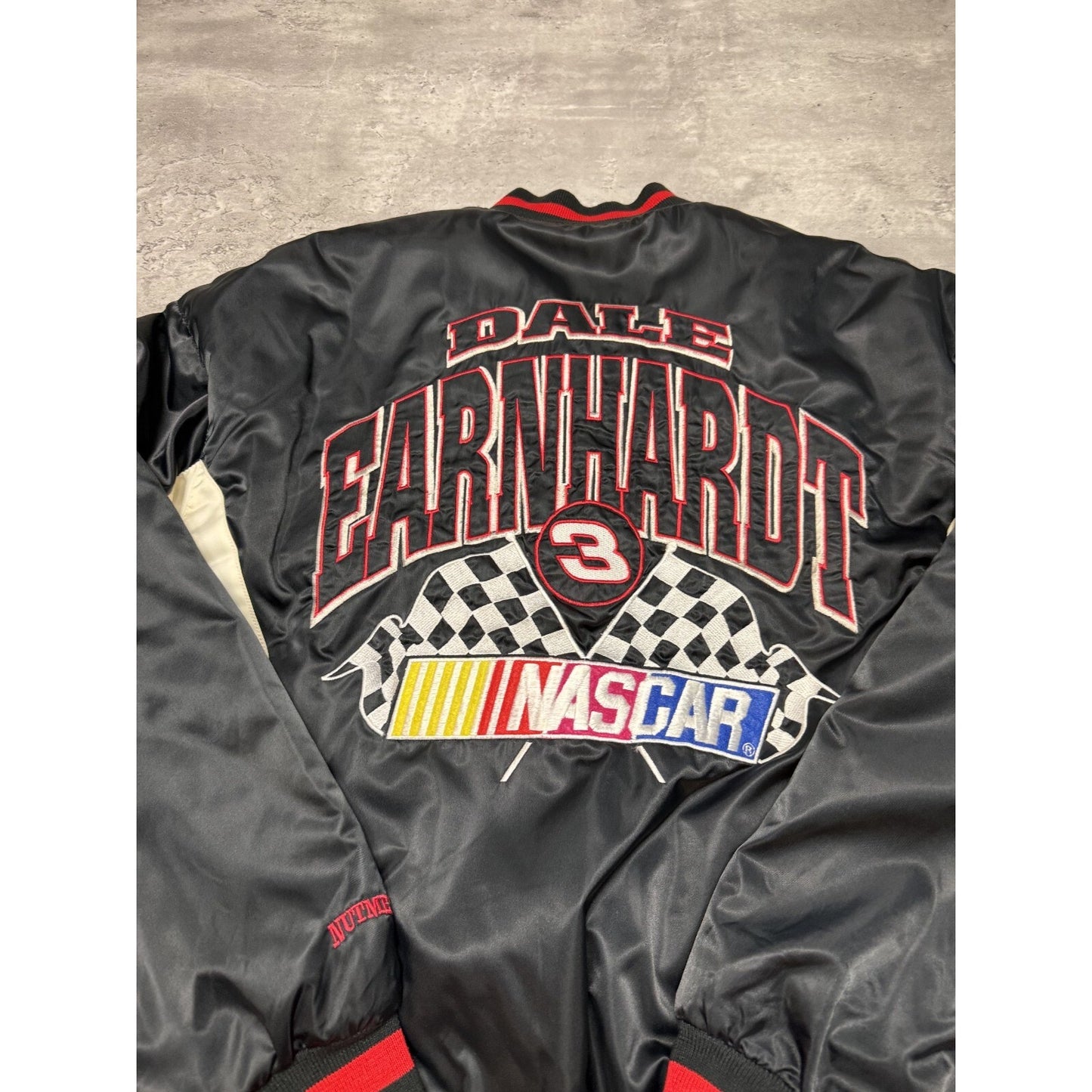 Vintage 90s Dale Earnhardt #3 Nascar Embroidered Satin Bomber Jacket Size Large