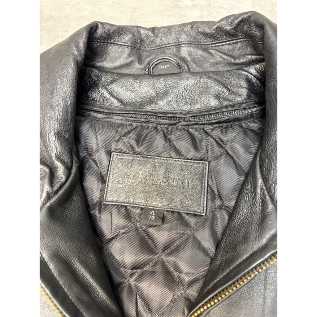 Vintage St. Johns Bay Quilted Lined Full Zip Leather Bomber Jacket Size XL