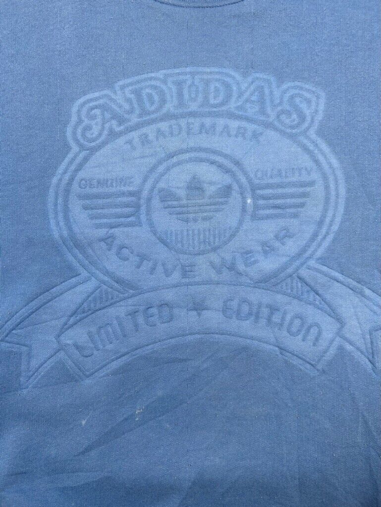 Vintage 80s/90s Adidas Activewear Embossed Logo Sweatshirt Size Medium Blue